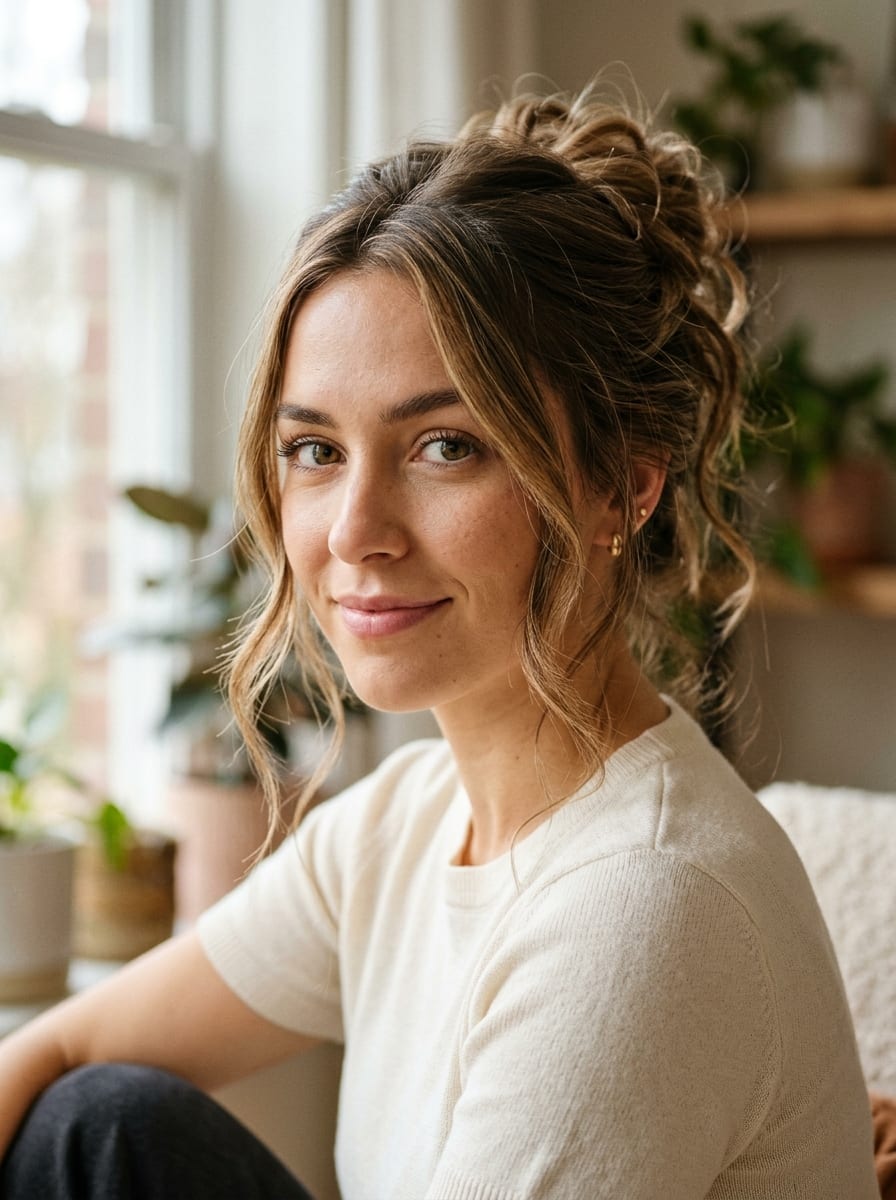 Loose Updo mit Face-Framing-Strähnen - Hochsteckfrisur für lange Haare